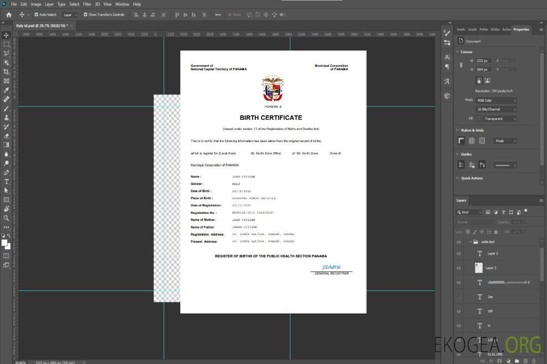 Modèle Word et PDF d'acte de naissance au Panama template Modèle Word et PDF d'acte de naissance au Panama template